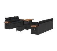 Brokky 3365089 Set Divano da Giardino 10 Pezzi con Cuscini Rattan Poliaccia Nero,Set da Pranzo da Giardino 3 Pezzi con Cuscini Rattan Poliaccia Nero Set da Pranzo per Esterno,Mobili da Giardino Sal