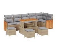 Brokky 3365282 Set di Divani da Giardino 10 Pezzi con Cuscini Beige Polyrattan Acacia,Set da Pranzo da Giardino 4 Pezzi con Cuscini Beige Polyrattan Acacia Lounge Set,Set Mobili da Giardino in Ratta