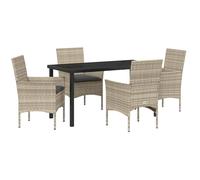 Brokky 3379809 Set da pranzo da giardino 5 pezzi con cuscini in rattan sintetico grigio chiaro,Tavolo da giardino nero 140x80x73 cm in vetro temperato Set da Pranzo per Esterno,Mobili da Giardino Sal