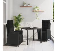 Brokky 3380533 Set da Pranzo da Giardino in 3 Pezzi in Rattan Polimerico Nero Set di Mobili Giardino,Terrazza Esterni,Arredo Giardino