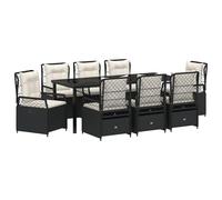 Brokky 3380987 Set da Pranzo da Giardino da 9 Pezzi Nero Polyrattan Set da Pranzo per Esterno,Mobili da Giardino Salvaspazio