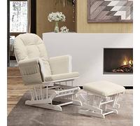 Brokky 351663 Poltrona Glider con Sgabello Bianco Crema in Tessuto Nursing Aliante maternità Sedia a Dondolo con Blocco Scorrevole e poggiapiedi