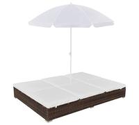 Brokky 42949 Lettino Prendisole con Ombrellone in Polyrattan Marrone Lettino Prendisole, Sedia a Sdraio,Schienale Reclinabile, per Terrazzo Piscina Giardino