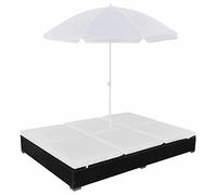 Brokky 42950 Lettino Prendisole con Ombrellone in Polyrattan Nero Lettino Prendisole, Sedia a Sdraio,Schienale Reclinabile, per Terrazzo Piscina Giardino