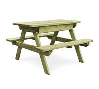Brokky 45148 Tavolo da Picnic per Bambini con Panche 90x90x58 cm in Pino Set Tavolo da Campeggio,Tavolo da Pic da Esterno, Set Tavolino Campeggio, per Picnic, Mare, Spiaggia, Giardino