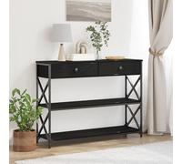 Brokky 863529 Tavolo Consolle Nero Rovere 100x28x75 cm Legno Ingegnerizzato e Acciaio Tavolo da Console con Ripiani,Tavolino Vintage,Mobile Ausiliario in Legno,per Soggiorno,Ingresso,Corridoio