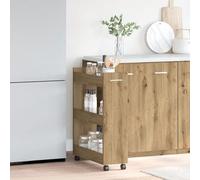 Brokky 869139 Armadietto in Legno Tecnico Rovere 60x22x79 cm Carrello Carrellino Slim Stretto Salvaspazio Cucina Bagno Ripostiglio,Scaffale Portaoggetti Multiuso con rotelle