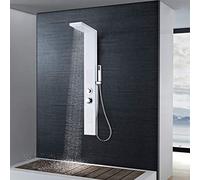 Brokky Pannello Doccia in Alluminio Bianco Opaco-Colonna Doccia Idromassaggio con Miscelatore, Pannello Doccia Acciaio Inox Funzioni, Doccia Soffione Colonna per Bagno