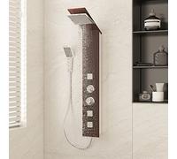 Brokky Pannello Doccia in Vetro Marrone-Colonna Doccia Idromassaggio con Miscelatore, Pannello Doccia Acciaio Inox Funzioni, Doccia Soffione Colonna per Bagno