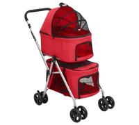 Brokky Passeggino Cani Pieghevole 2 Livelli Rosso 83x48x97cm Tessuto,Passeggino per Cani 2in1 - Box per Trasporto Cani - Borsa da Trasporto per Cani Pieghevole-Carrello per Animali con finestre a Rete