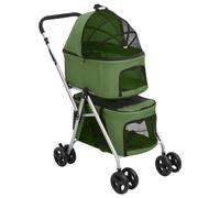 Brokky Passeggino Cani Pieghevole 2 Livelli Verde 83x48x97cm Tessuto,Passeggino per Cani 2in1 - Box per Trasporto Cani - Borsa da Trasporto per Cani Pieghevole-Carrello per Animali con finestre a Rete