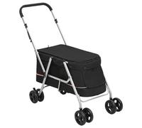 Brokky Passeggino per Cani Pieghevole Nero 100x49x96cm Tessuto di Lino,Passeggino per Cani 2in1 - Box per Trasporto Cani - Borsa da Trasporto per Cani Pieghevole-Carrello per Animali con finestre a Re
