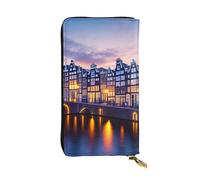 BROLEO Amsterdam Night View Prints, portafoglio lungo in pelle per ragazze e donne alla moda, durevole, elegante e funzionale, Nero , Taglia unica