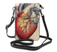 BROLEO Anatomia umana stampa grafico cuore telefono cellulare donna con prepuzio in pelle, crossbody flip cover, piccola tracolla regolabile