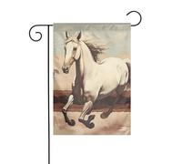 BROLEO Asta per bandiera da giardino con stampa di cavallo bianco rampante, decorazione per cortile, 30,5 x 45,7 cm