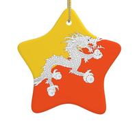 BROLEO Bandiera del Regno del Bhutan motivo natalizio stella in ceramica ornamento facile da appendere, molto adatto per decorare alberi di Natale