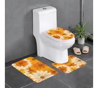 BROLEO Bianco Giallo Daisy Stampa Tre Pezzi Set di Bagno Tappetini, Bagno Doccia, Anti Slip Asciugatura Rapida