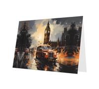 BROLEO Biglietto d'auguri rosso con immagine di taxi a colori di Londra per Natale, compleanno dei bambini, San Valentino e invito alla festa