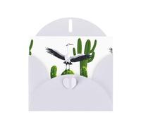 BROLEO Biglietto di auguri bianco con gru che vola su cactus, stampa perfetta per San Valentino, anniversario di matrimonio e inviti per feste