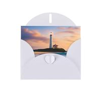 BROLEO Biglietto di auguri bianco con immagine di faro e spiaggia per Natale, compleanno dei bambini, San Valentino e invito a una festa