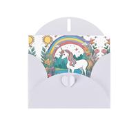 BROLEO Biglietto di auguri bianco con unicorni vicino al fiume stampe, perfetto per San Valentino, anniversario di matrimonio e inviti per feste