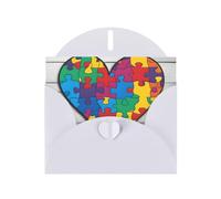 BROLEO Biglietto di auguri bianco per la consapevolezza dell'autismo, puzzle con immagine a forma di cuore per Natale, compleanno dei bambini, San Valentino e invito a feste