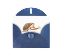 BROLEO Biglietto di auguri blu con piccolo riccio che tira carote, perfetto per San Valentino, anniversario di matrimonio e inviti per feste