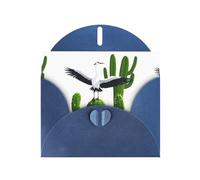 BROLEO Biglietto di auguri blu con stampa di una gru che vola su cactus, perfetto per San Valentino, anniversario di matrimonio e inviti per feste