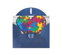 BROLEO Biglietto di auguri blu per la consapevolezza dell'autismo, puzzle con immagine a forma di cuore per Natale, compleanno dei bambini, San Valentino e invito a feste