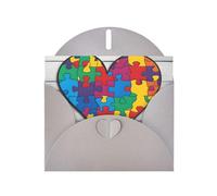 BROLEO Biglietto di auguri grigio per la consapevolezza dell'autismo, puzzle con immagine a forma di cuore per Natale, compleanno dei bambini, San Valentino e invito per feste