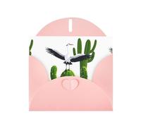 BROLEO Biglietto di auguri rosa con gru che vola su cactus, stampa perfetta per San Valentino, anniversario di matrimonio e inviti per feste