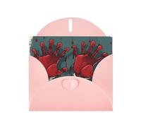 BROLEO Biglietto di auguri rosa horror con stampa di mani di sangue, perfetto per San Valentino, anniversario di matrimonio e inviti per feste