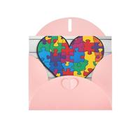 BROLEO Biglietto di auguri rosa per la consapevolezza dell'autismo, puzzle con immagine a forma di cuore, per Natale, compleanno dei bambini, San Valentino e invito per feste