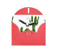 BROLEO Biglietto di auguri rosso con gru che vola su cactus, stampa perfetta per San Valentino, anniversario di matrimonio e inviti per feste