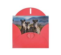BROLEO Biglietto di auguri rosso con immagine di zebre sul Sudafrica per Natale, compleanno dei bambini, San Valentino e invito a una festa