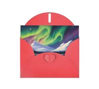 BROLEO Biglietto di auguri rosso con splendide stampe dell'aurora boreale, perfetto per San Valentino, anniversario di matrimonio e inviti per feste