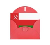 BROLEO Biglietto di auguri rosso con stampa bandiera dell'Oman, perfetto per San Valentino, anniversario di matrimonio e inviti per feste