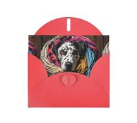 BROLEO Biglietto di auguri rosso con stampa dalmata che gioca con un gomitolo di filo, perfetto per San Valentino, anniversario di matrimonio e inviti per feste