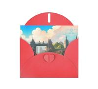 BROLEO Biglietto di auguri rosso con stampa "Outside the Castle Gate", perfetto per San Valentino, anniversario di matrimonio e inviti per feste