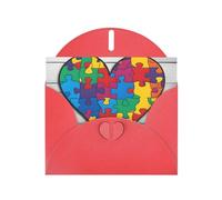 BROLEO Biglietto di auguri rosso per la consapevolezza dell'autismo, puzzle con immagine a forma di cuore, per Natale, compleanno dei bambini, San Valentino e invito per feste