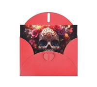 BROLEO Biglietto di auguri rosso Sugar Horror teschio e fiori stampa perfetto per San Valentino, anniversario di matrimonio e inviti per feste