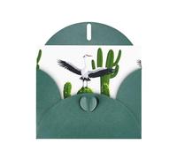 BROLEO Biglietto di auguri verde scuro con gru che vola su cactus, stampa perfetta per San Valentino, anniversario di matrimonio e inviti per feste