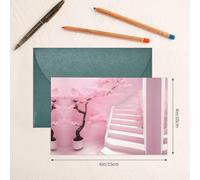 BROLEO Biglietto di auguri verde scuro con immagine di scala bianca in fiore di ciliegio per Natale, compleanno dei bambini, San Valentino e invito a una festa