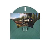 BROLEO Biglietto di auguri verde scuro con immagine di treno a vapore per Natale, compleanno dei bambini, San Valentino e invito alla festa