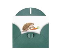 BROLEO Biglietto di auguri verde scuro con piccolo riccio che tira carote, perfetto per San Valentino, anniversario di matrimonio e inviti per feste