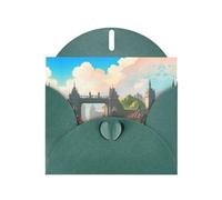 BROLEO Biglietto di auguri verde scuro con stampa "Outside the Castle Gate", perfetto per San Valentino, anniversario di matrimonio e inviti per feste
