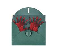 BROLEO Biglietto di auguri verde scuro con stampe di mani di sangue horror, perfetto per San Valentino, anniversario di matrimonio e inviti per feste
