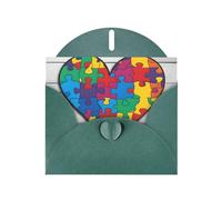 BROLEO Biglietto di auguri verde scuro per la consapevolezza dell'autismo, puzzle con immagine a forma di cuore per Natale, compleanno dei bambini, San Valentino e invito per feste