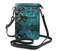 BROLEO Borsa floreale del telefono di vibrazione di vibrazione di vibrazione delle piccole donne di cuoio di stampa floreale della porta del granaio di Teal