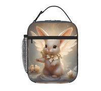 BROLEO Borsa per il pranzo isolata portatile con immagine di piccolo coniglio angelo borsa per il pranzo riutilizzabile durevole per uomini e donne
